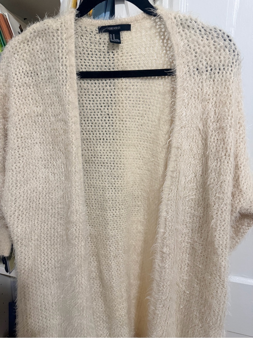 Forever 21 Cream Fuzzy Open-Front Cardigan